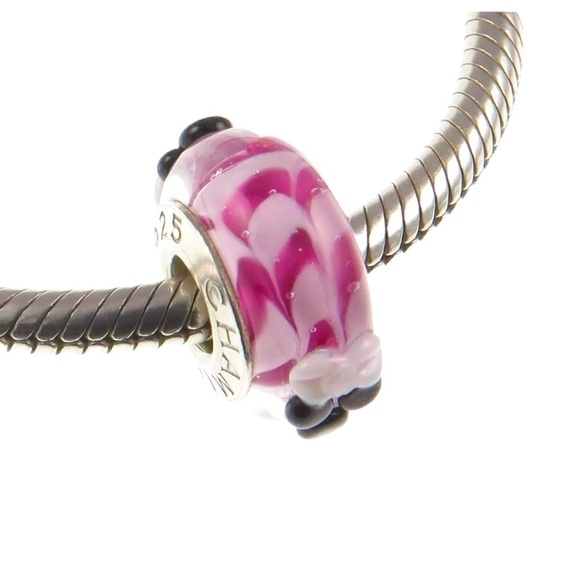 Authentic Chamilia .925 Sterling Silver Disney Minnie Mouse Murano Glass Charm - Picture 2 of 4